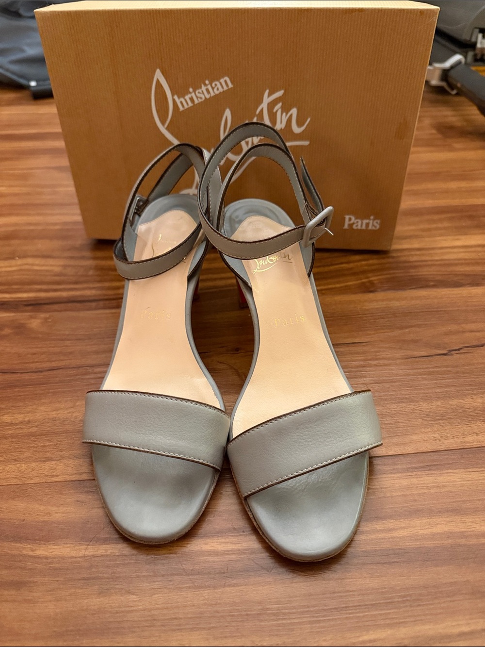Christian Louboutin Gray Leather Open-Toe Ankle-Strap Sandals